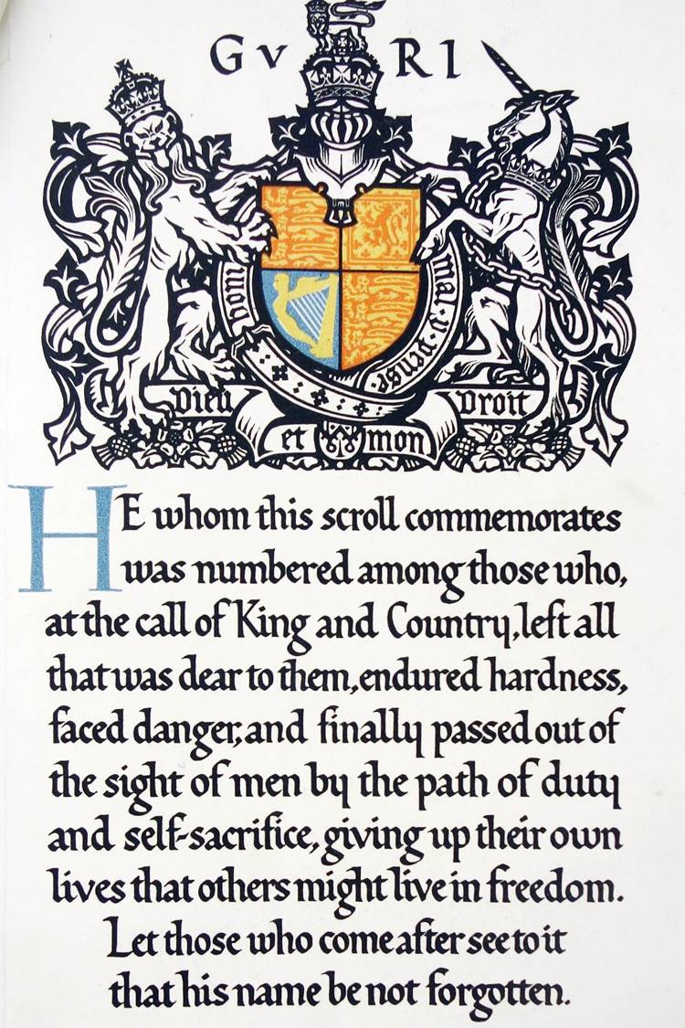 First World War Memorial Scroll