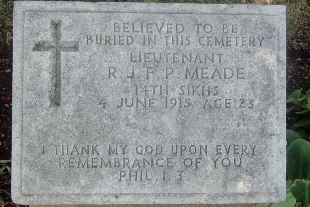 Gravestone of Lieutenant Meade, 14th Sikhs.