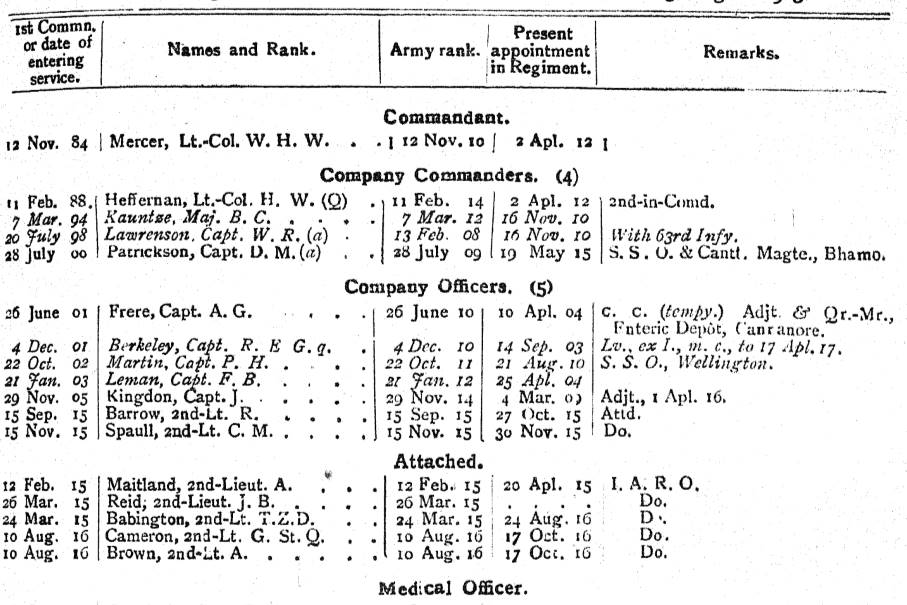 86th Carnatic Infantry, January 1917