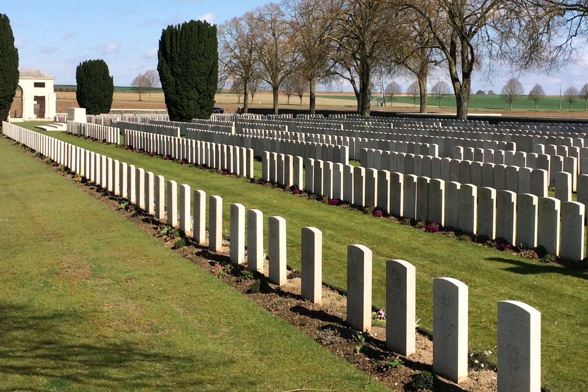 Rows of graves at Brown's Copse Cemetery