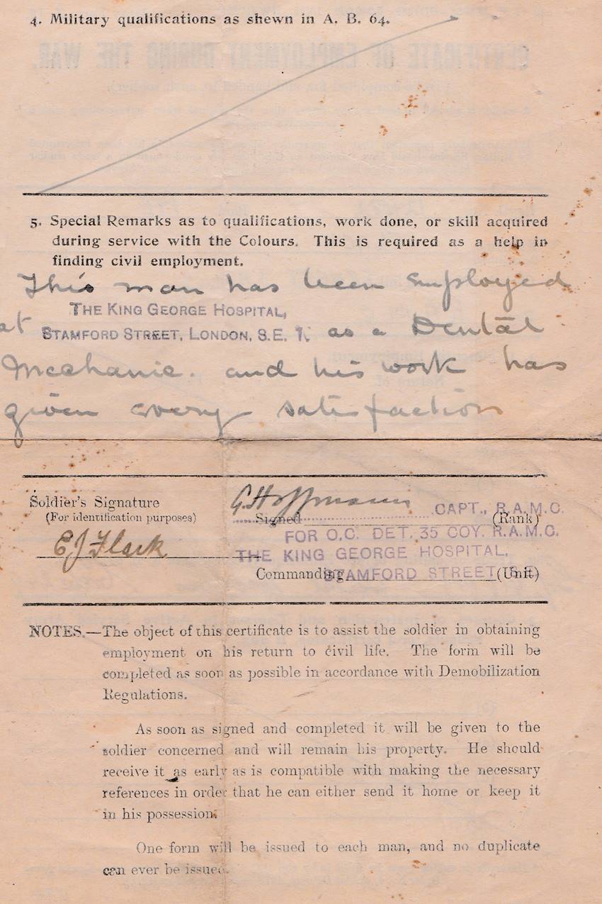 Certificate of Employment During the War Army Form Z. 18 (1)