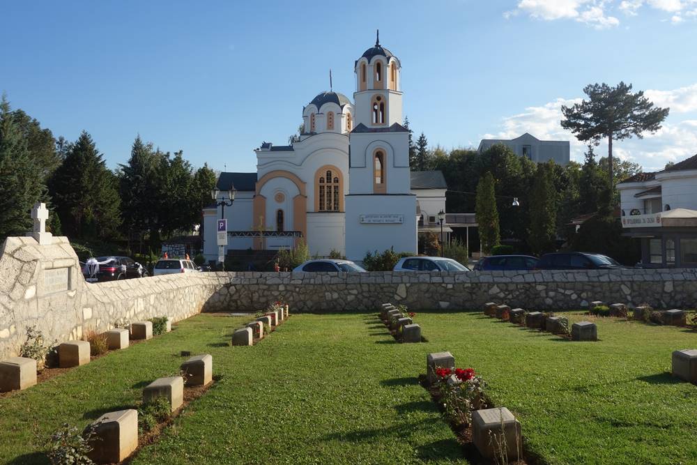 Skopje British Cemetery showing Archangel Michael Church