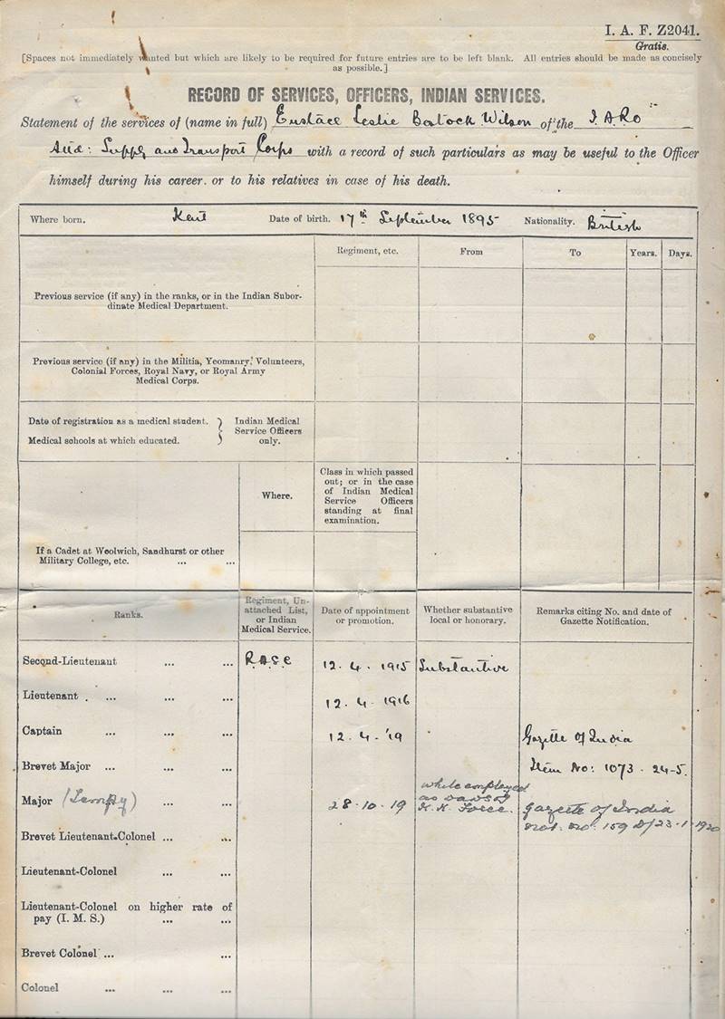 British Officers Service Record Indian Army